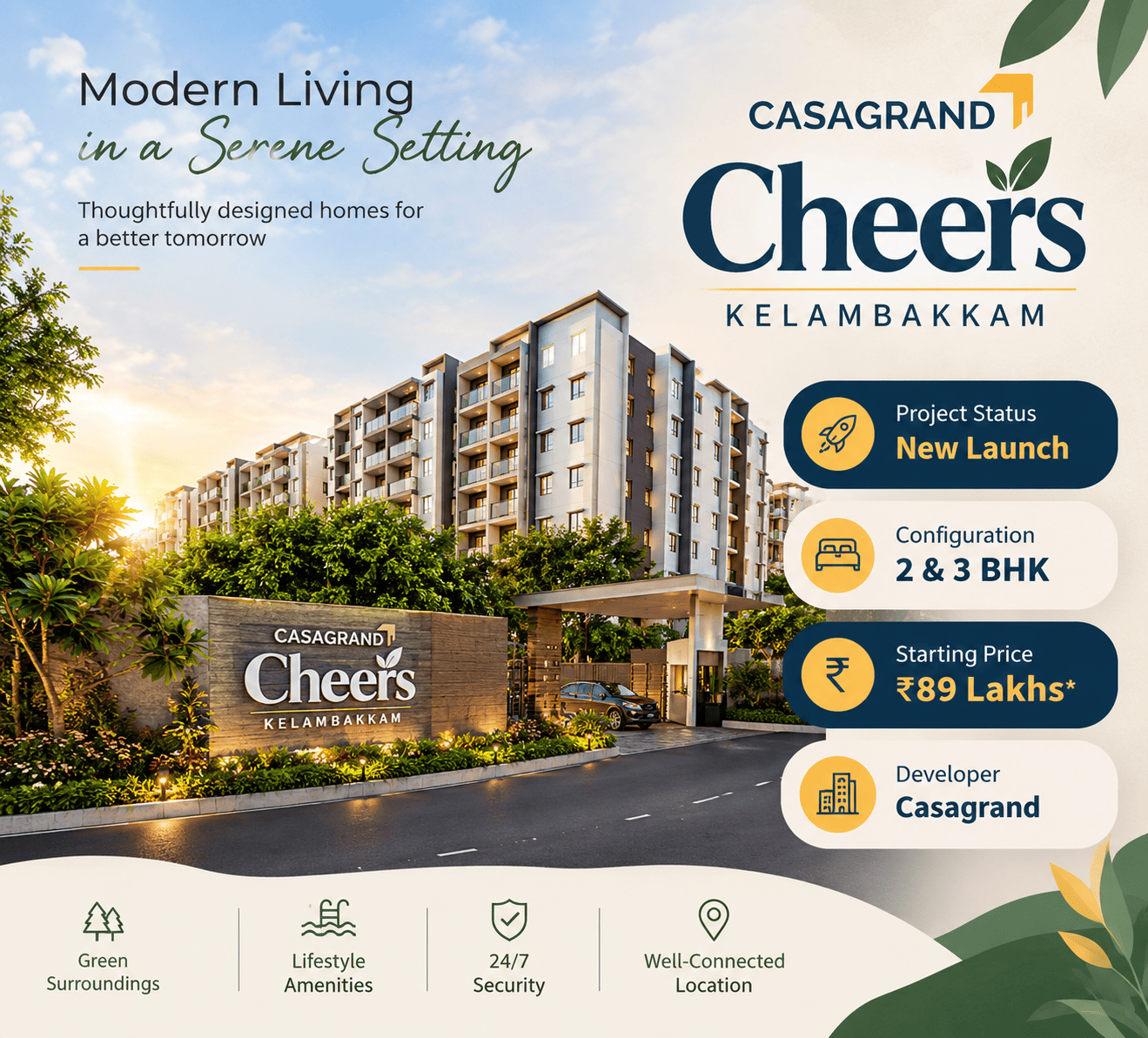 Casagrand Cheers Kelambakkam premium senior living apartments Chennai